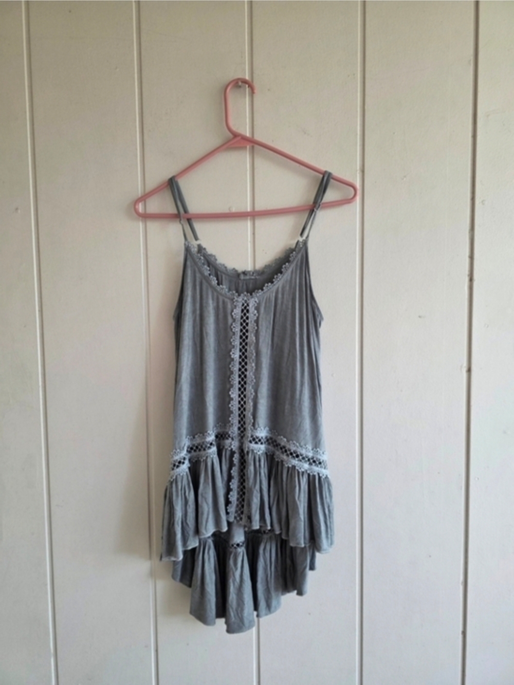 Pol Babydoll Tank Top Small Bohimian Grey Cottagecore Fairy Romantic Boho